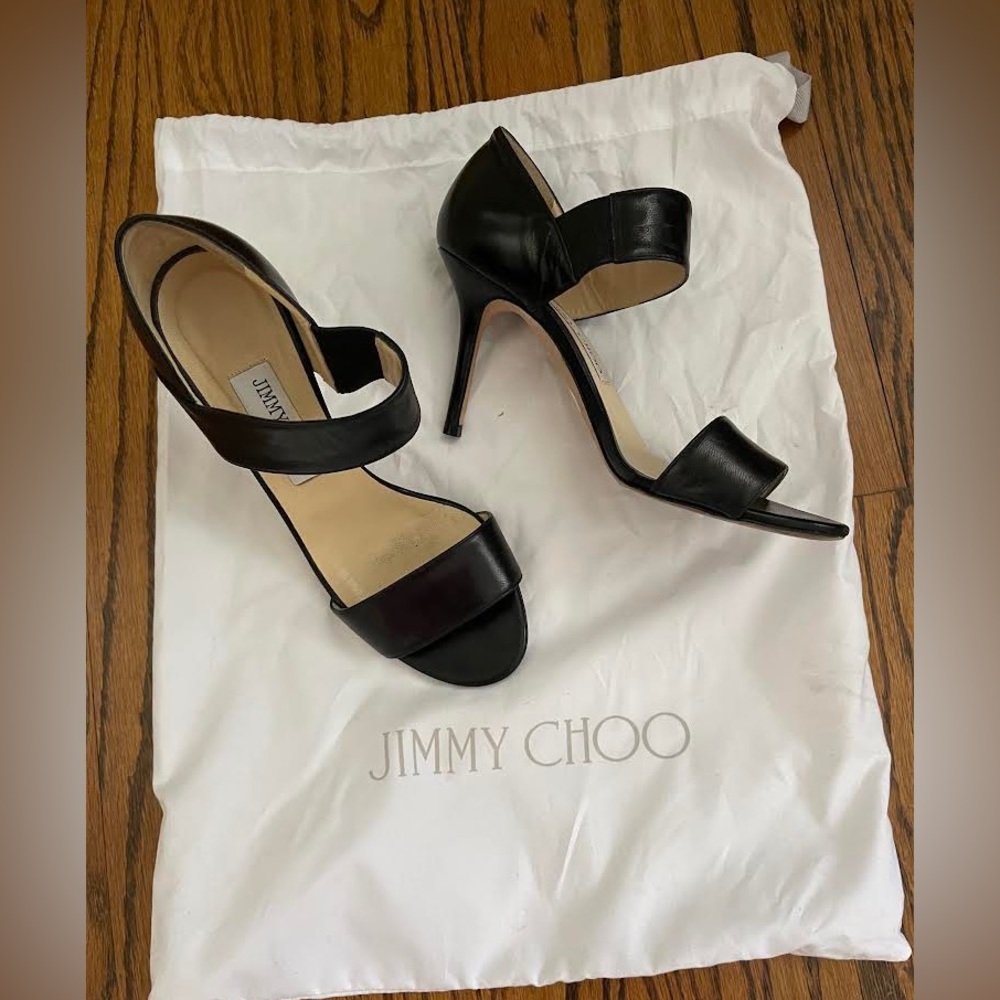 Jimmy Choo black leather heels, size 7.5
